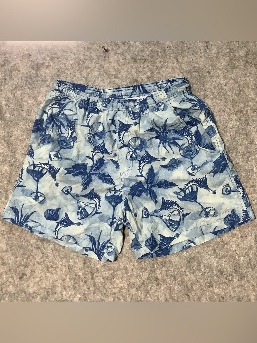 Columbia Light Blue & Navy Tropical Swim Trunks